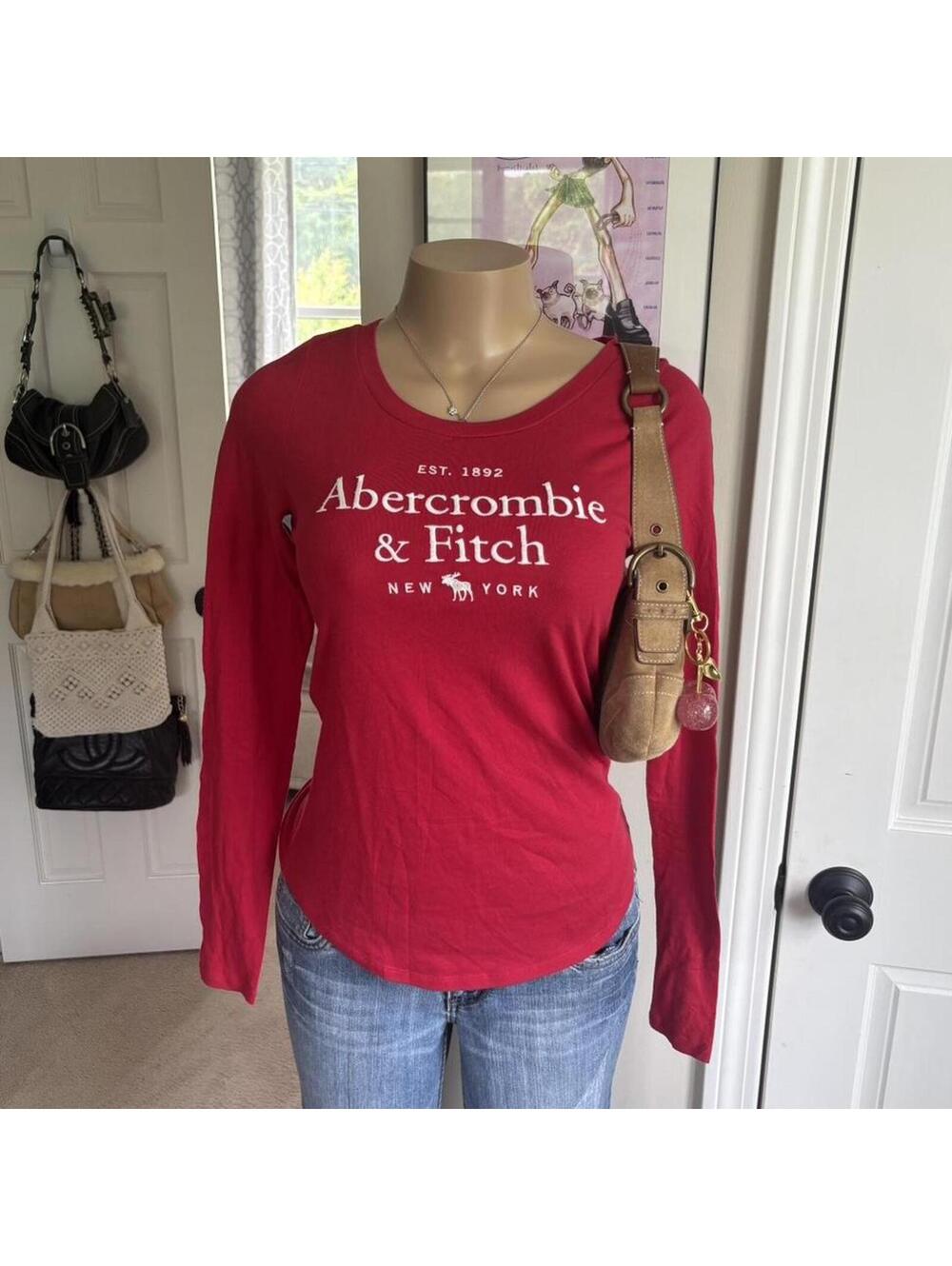 y2k 2000s spellout abercrombie red long sleeve